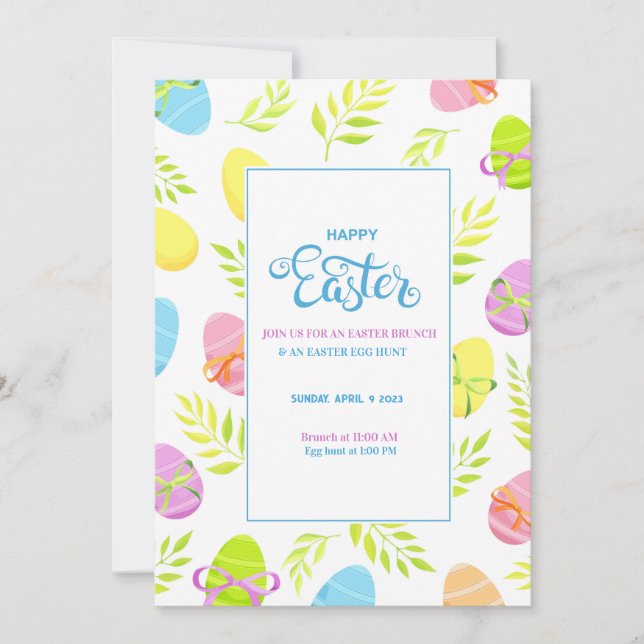 Elegant Colourful Easter Brunch and Egg Hunt  Invitation (Front)