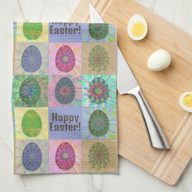 Elegant Colourful Eggs Abstract Art Easter Kitchen Towel (Quarter Fold)