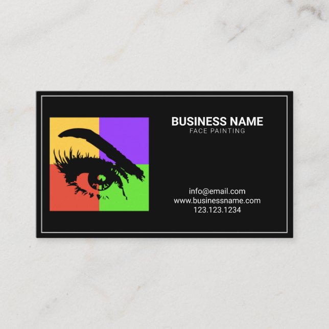 Elegant Colourful Eyebrows Face Painting Makeup Business Card (Front)