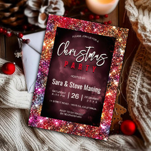 Elegant colourful faux Glitter Christmas Invitation