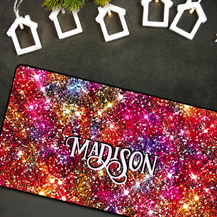 Elegant colourful faux Glitter monogram Desk Mat