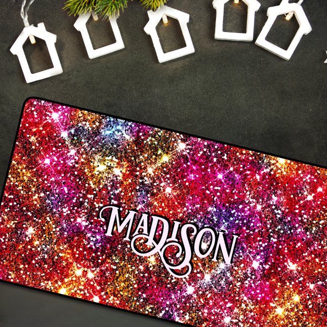 Elegant colourful faux Glitter monogram Desk Mat (Creator Uploaded)