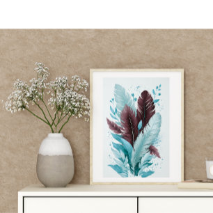 Elegant Colourful Feathers Watercolor Botanical Ar Poster