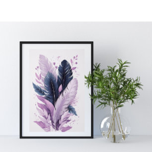 Elegant Colourful Feathers Watercolor Botanical Ar Poster