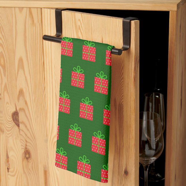 Elegant Colourful Festive Red Christmas Pattern Kitchen Towel (Thirds Fold)