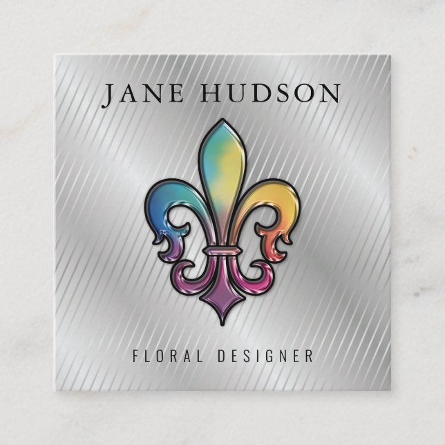 Elegant Colourful Fleur de Lis Design Business Car Square Business Card (Front)
