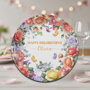 Elegant Colourful Floral 18th Birthday Party Paper Plate