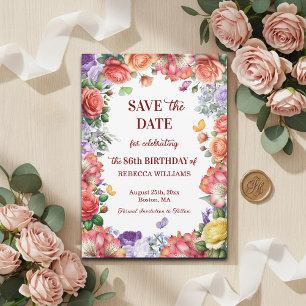 Elegant Colourful Floral 86th Birthday Party Save The Date