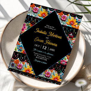 Elegant Colourful floral fiesta black wedding Invitation