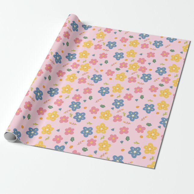 Elegant colourful floral pattern birthday  wrapping paper (Unrolled)