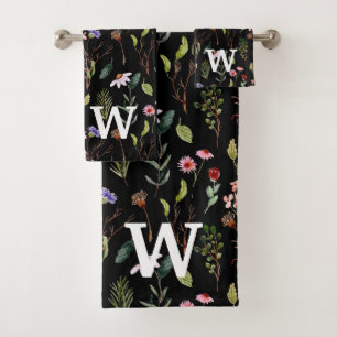 Elegant Colourful Floral Personalized Monogram Bath Towel Set
