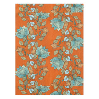 Elegant  Colourful Floral Swirl on Orange  Leather Tablecloth