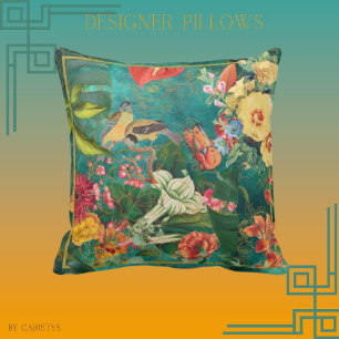 Elegant Colourful Florals, Birds Throw Pillow