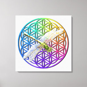 Elegant colourful flower of life dragonfly art canvas print