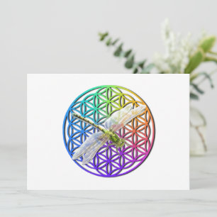Elegant colourful flower of life dragonfly art invitation