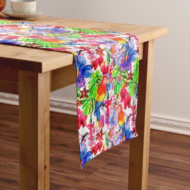 Elegant Colourful Flowers And Parrot Bird Short Table Runner (In Situ)