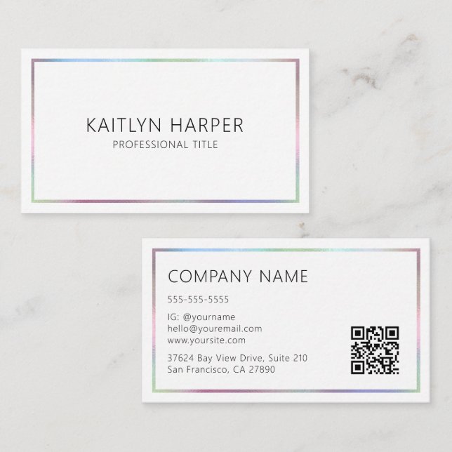 Elegant Colourful Foil Frame Minimal QR Code Business Card (Front/Back)