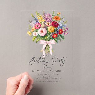 Elegant Colourful Garden Flowers Bouquet Birthday Acrylic Invitations