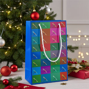Elegant, Colourful Geometric Daisy Art on Blue Small Gift Bag