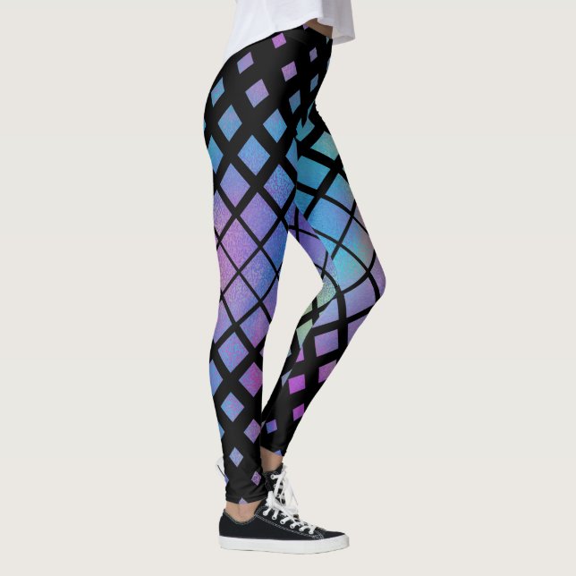 Elegant Colourful Geometric Diamonds Tiles Pattern Leggings (Right)