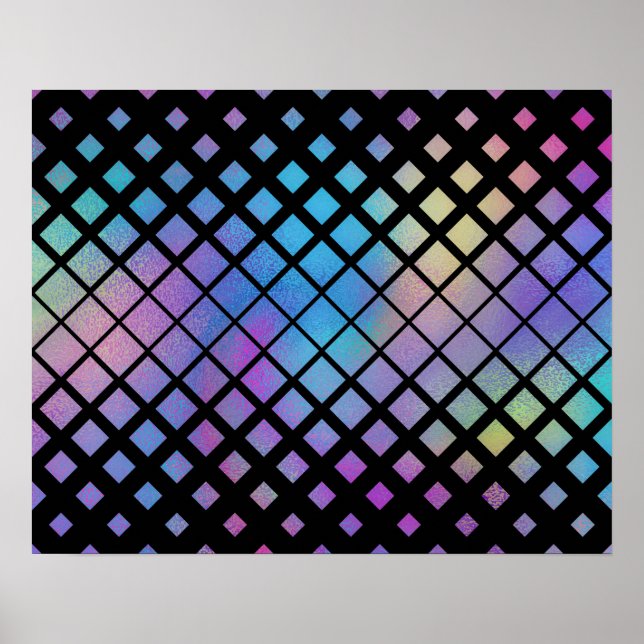 Elegant Colourful Geometric Diamonds Tiles Pattern Poster (Front)
