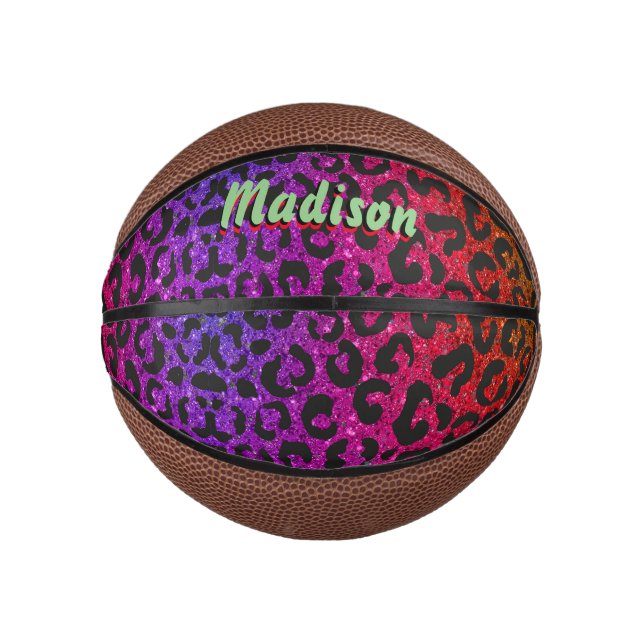 Elegant colourful glitter animal print 3D Monogram Mini Basketball (Front)