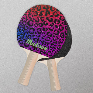 Elegant colourful glitter animal print 3D Monogram Ping Pong Paddle