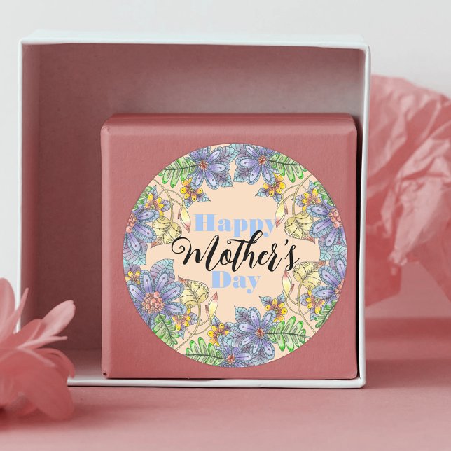Elegant Colourful Hand-Drawn Floral Mother's Day  Classic Round Sticker (Creator Uploaded)