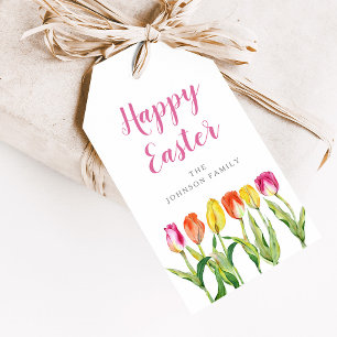Elegant Colourful Happy Easter Floral Tulip Gift Tags