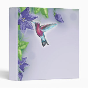 elegant colourful hummingbird and purple flowers binder