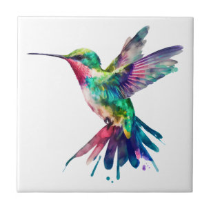 Elegant Colourful Hummingbird Watercolor Tile