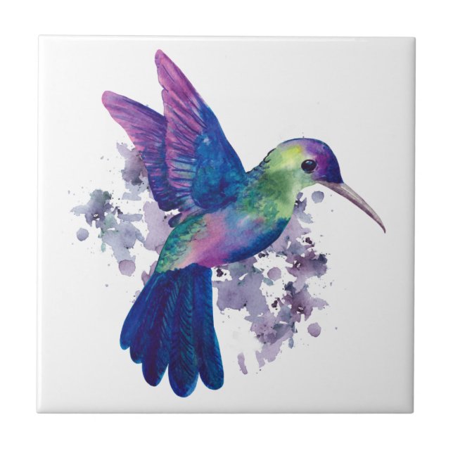 Elegant Colourful Hummingbird Watercolor Tile (Front)