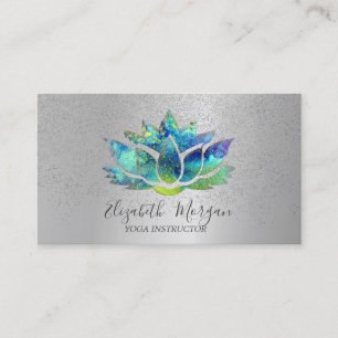 Elegant Colourful Lotus Silver Confetti Yoga Business Card