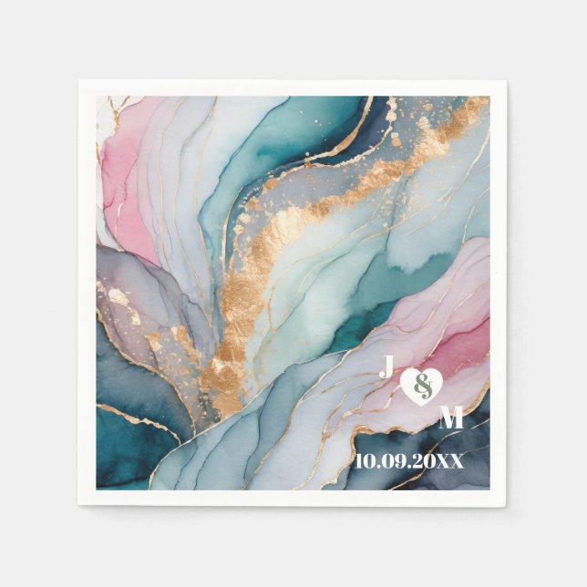 Elegant Colourful Marble Agate Monogram Wedding  Napkin (Front)