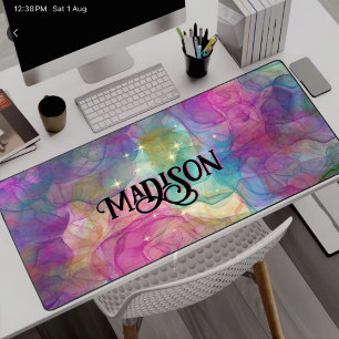 Elegant colourful marble art monogram desk mat