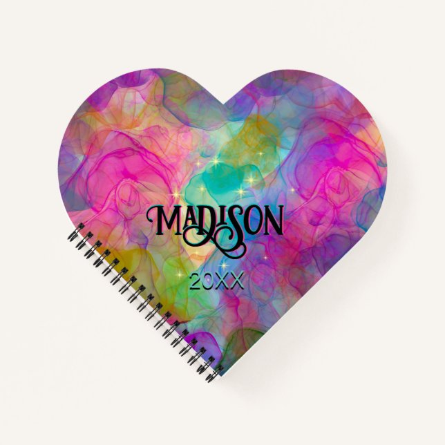 Elegant colourful marble art monogram notebook (Front)