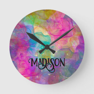 Elegant colourful marble art monogram round clock