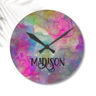 Elegant colourful marble art monogram round clock
