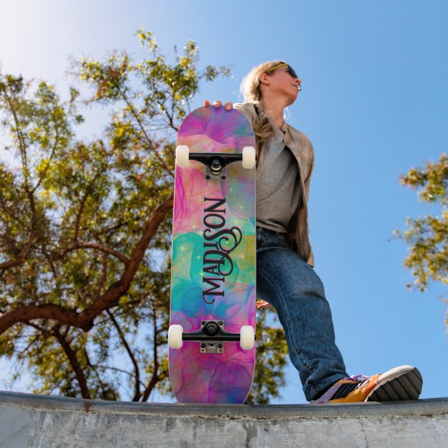Elegant colourful marble art monogram skateboard (Outdoor 1)