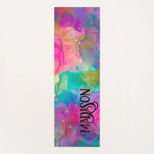 Elegant colourful marble art monogram yoga mat