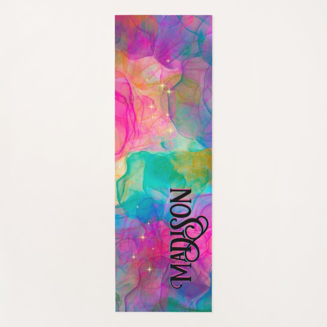 Elegant colourful marble art monogram yoga mat (Front)