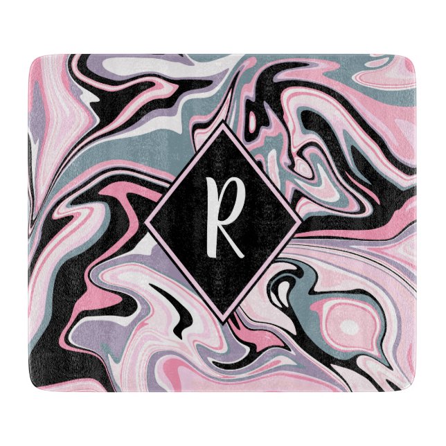 Elegant colourful marble pink purple black blue cutting board (Front)