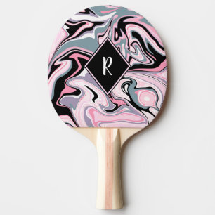 Elegant colourful marble pink purple black blue ping pong paddle