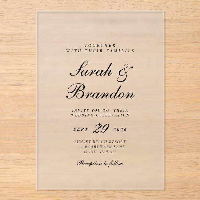Elegant Colourful Minimal Script Wedding Invitatio Acrylic Invitations (Front)
