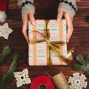 Elegant Colourful Orange Gold Stars Merry Christma Wrapping Paper