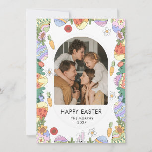 Elegant Colourful Oval Floral Easter Family Photo Holiday Card