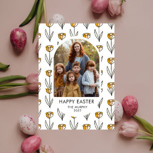 Elegant Colourful Oval Floral Easter Family Photo Holiday Card
