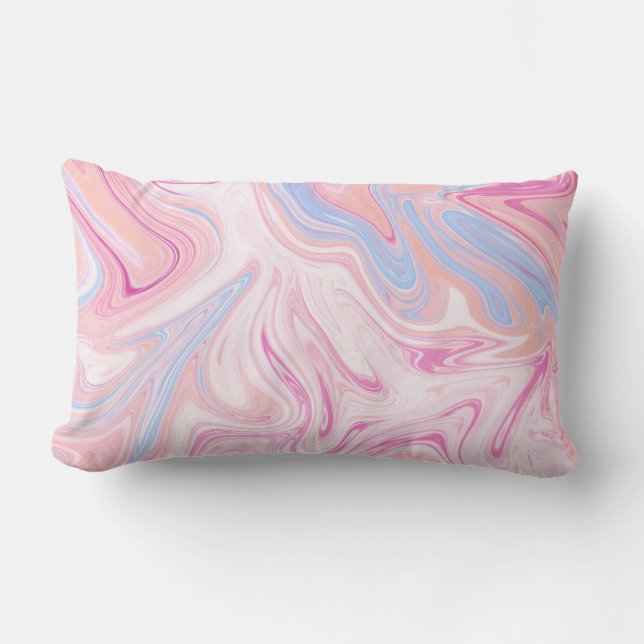 Elegant colourful pastel pink blue orange marble lumbar pillow (Front)