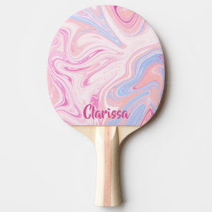 Elegant colourful pastel pink blue orange marble ping pong paddle
