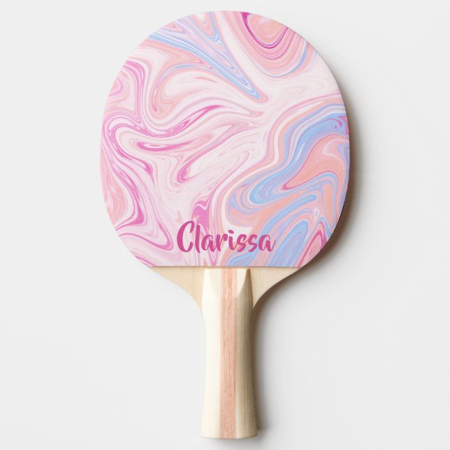 Elegant colourful pastel pink blue orange marble ping pong paddle (Front)